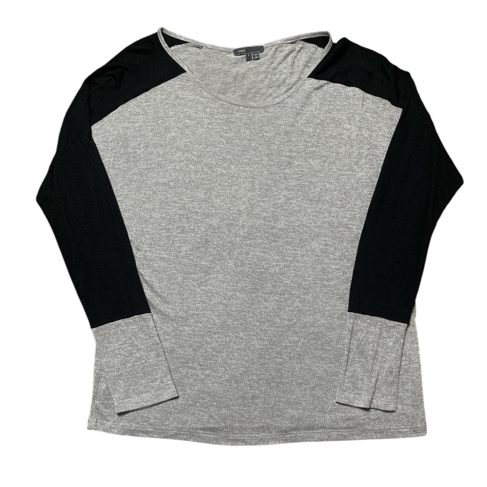 Vince  Colorblock Long Sleeve‎ Rayon Top in Gray and Black Size L / Large